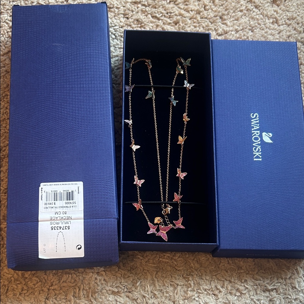 Swarovski Gold Necklace with Multicolor Butterfly Charms